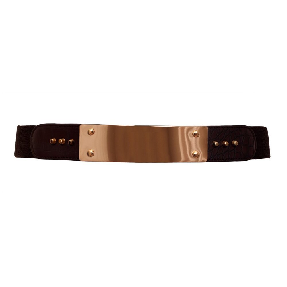 2997 Evogues Plus Size Gold Metal Mirror Front Studded Elastic Fashion Belt